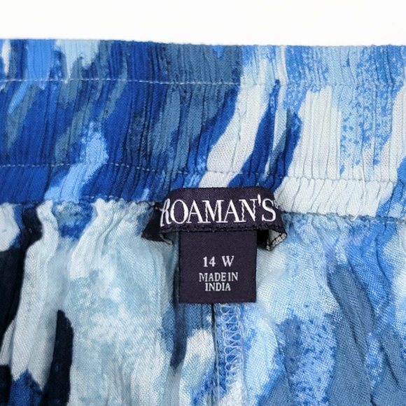Roamans Pants Size 14 Casual Crinkle Knit Gauze Wide Leg Blue Lounge Drawstring - Picture 6 of 8